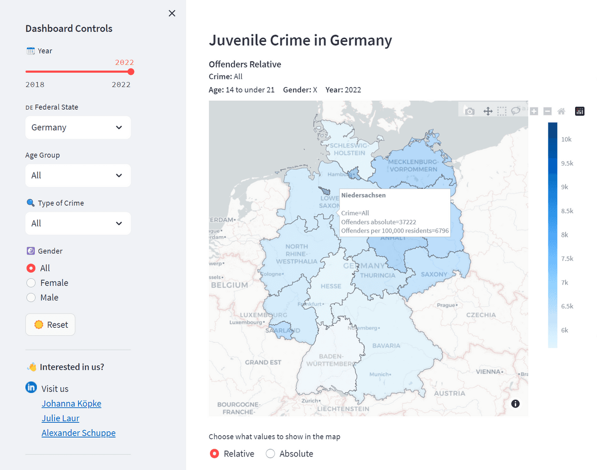Interactive map of juvenile crime in Germany 2022 by federal state.
