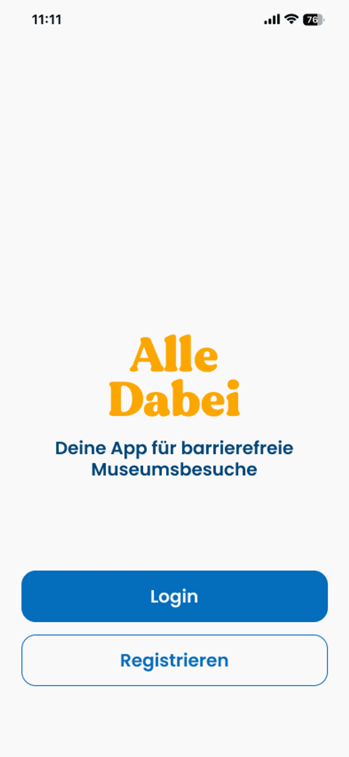 Start screen of Alle Dabei app for accessible museum visits