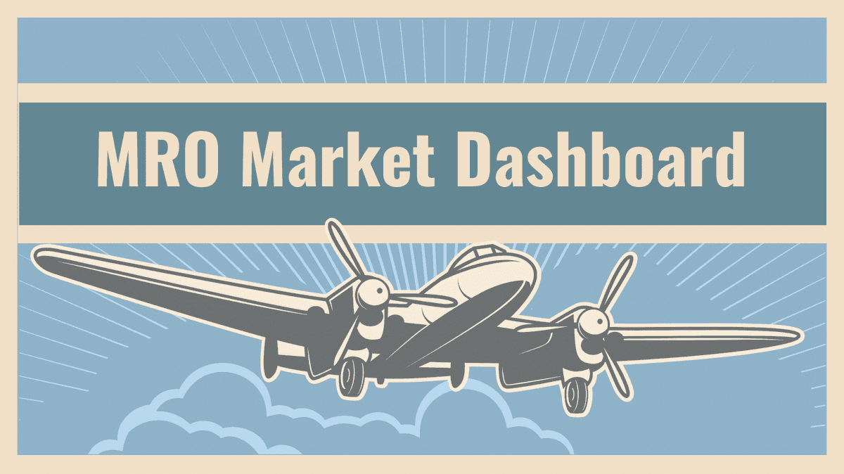 Illustration of an airplane with the text 'MRO Market Dashboard'