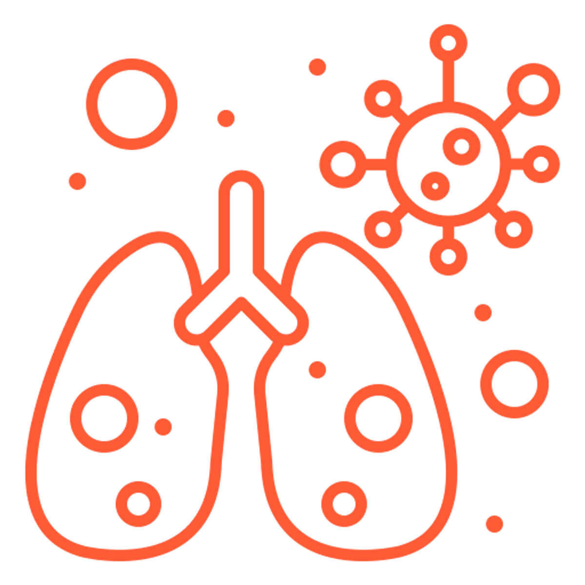 Graphic representation of lungs and virus