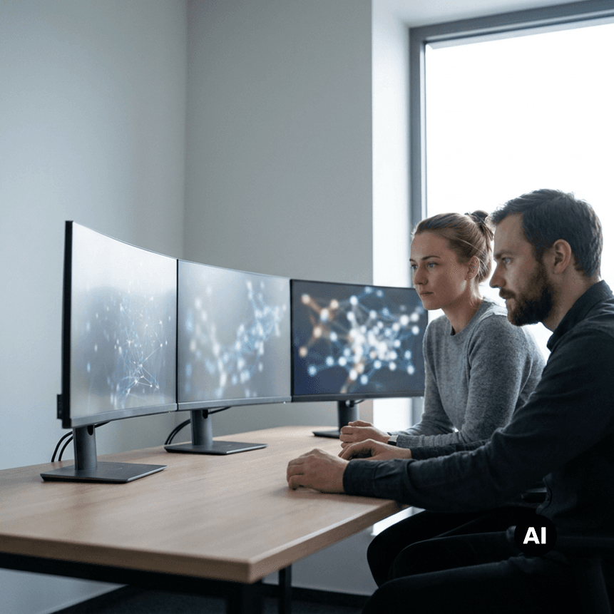 People in the lab discussing AI Engineering.
