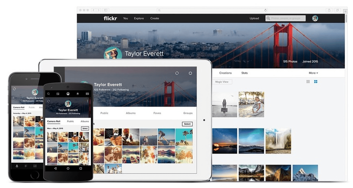 Flickr profile view on various devices