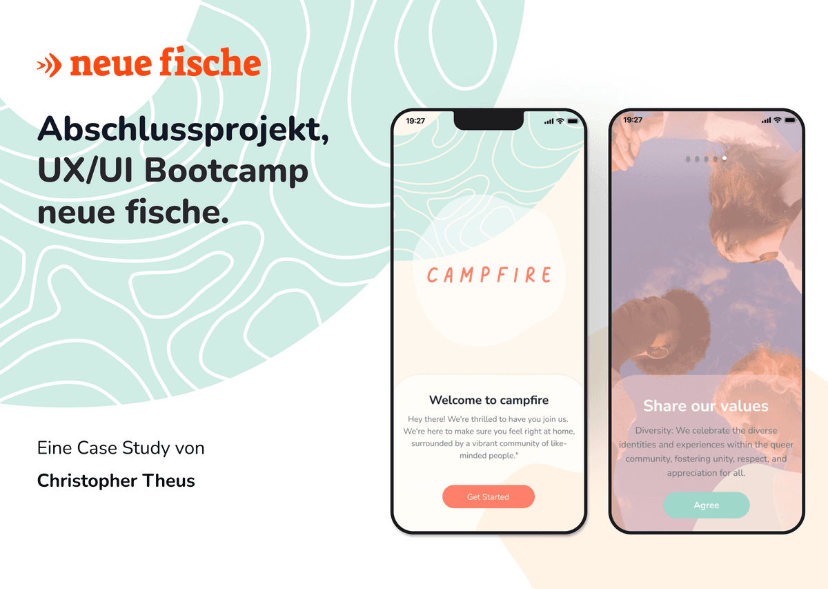 Screenshot eines UX/UI Bootcamp Abschlussprojekts für eine App namens Campfire.