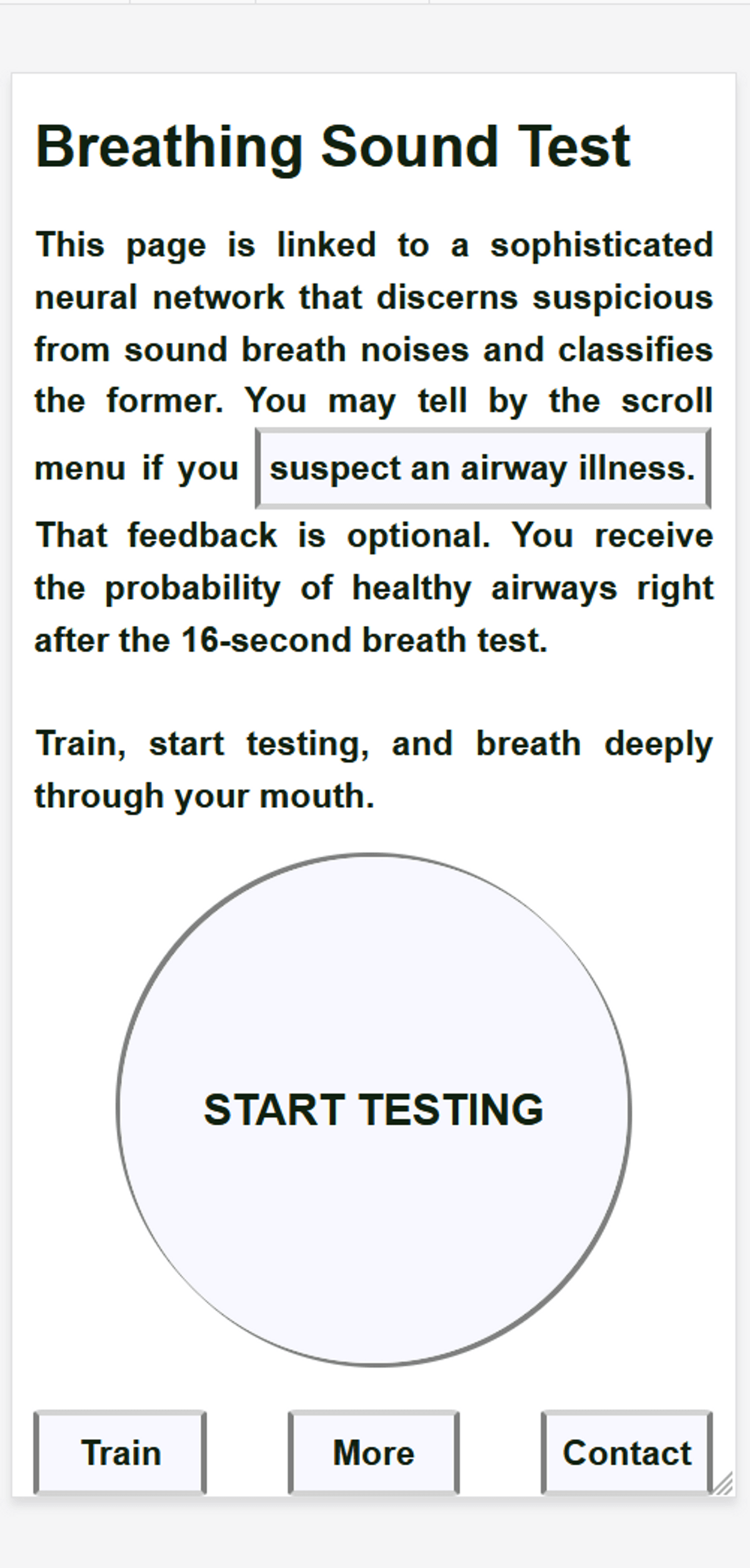 Website for detecting airway illnesses through breath sound testing.