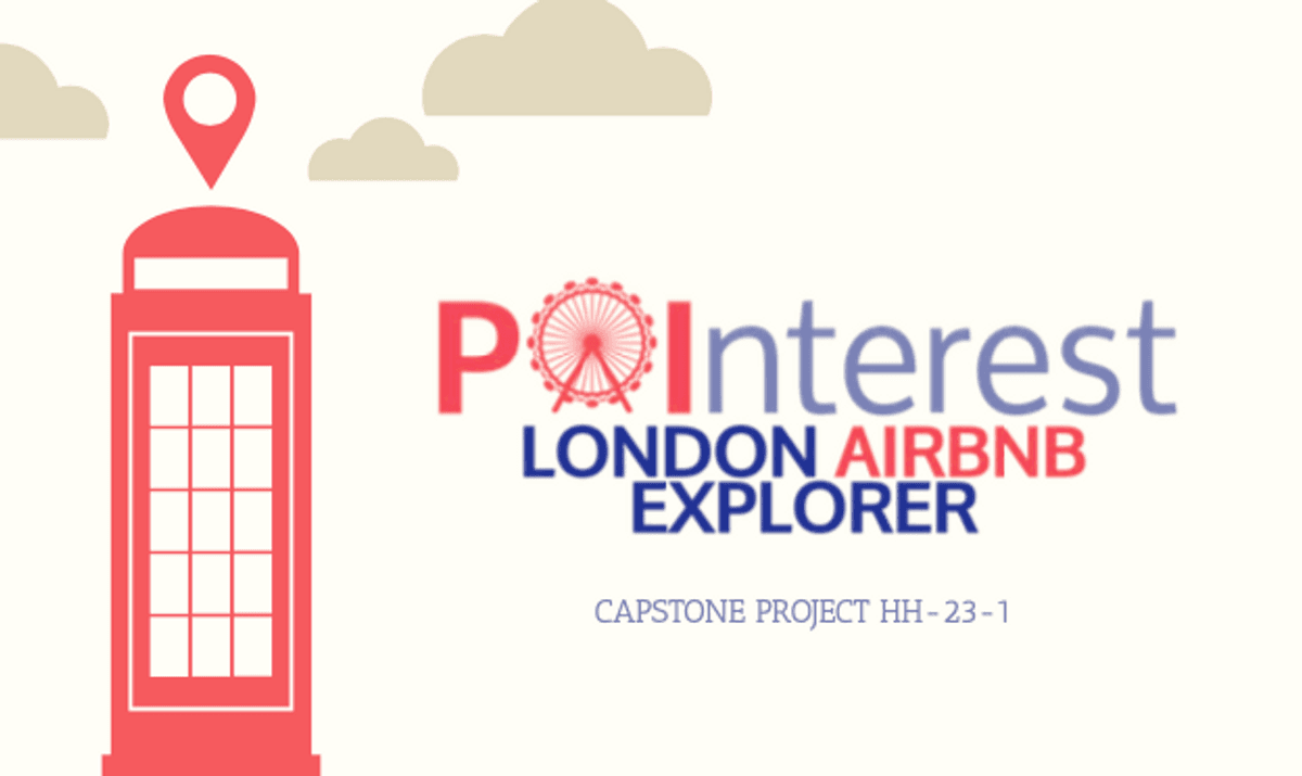Illustration eines roten Telefonhäuschens mit Standortmarkierung und Text über London und Airbnb Explorer.
