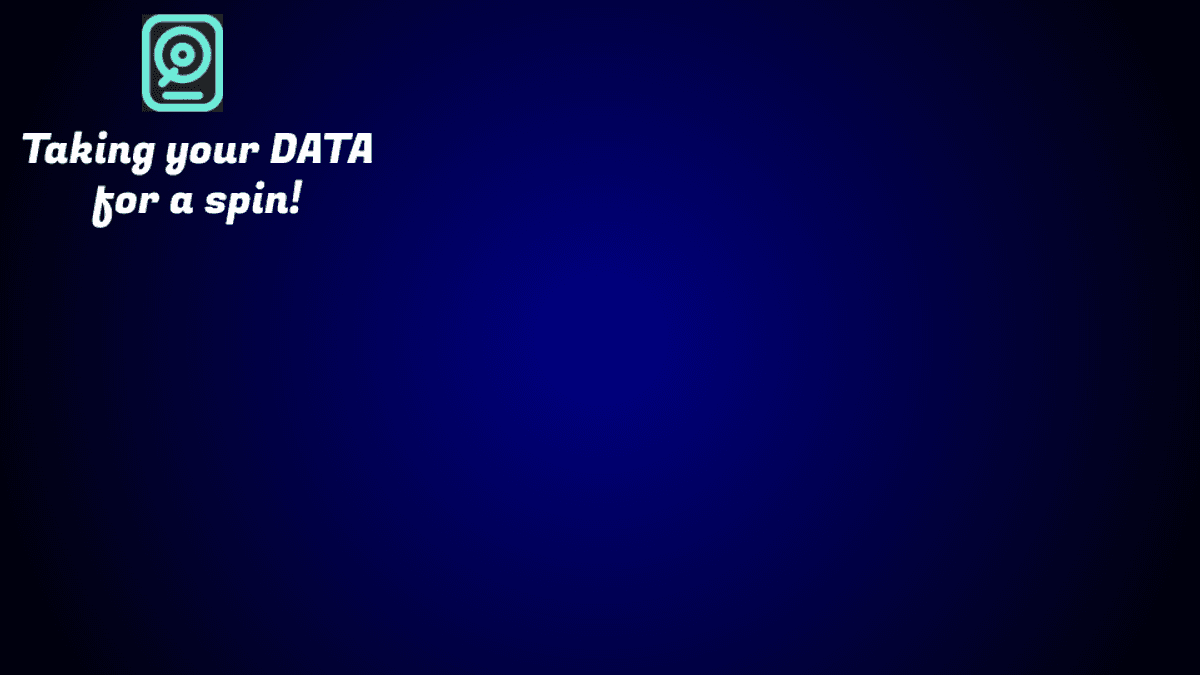 Logo with the text 'Taking your DATA for a spin!' on a blue background