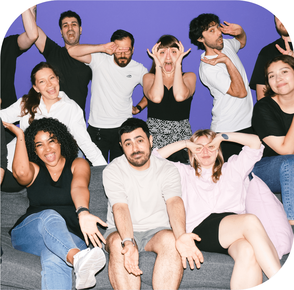 Group of happy people having fun and making faces.