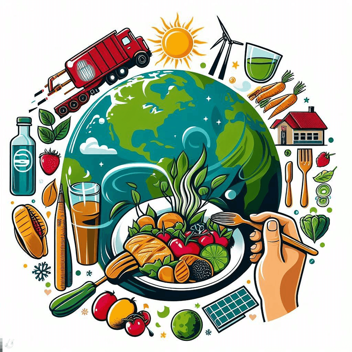 Illustration of sustainable food and environmental protection.