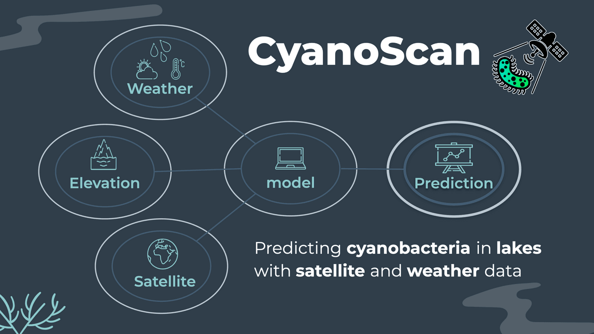 Diagram for predicting cyanobacteria in lakes using weather, satellite, and elevation data