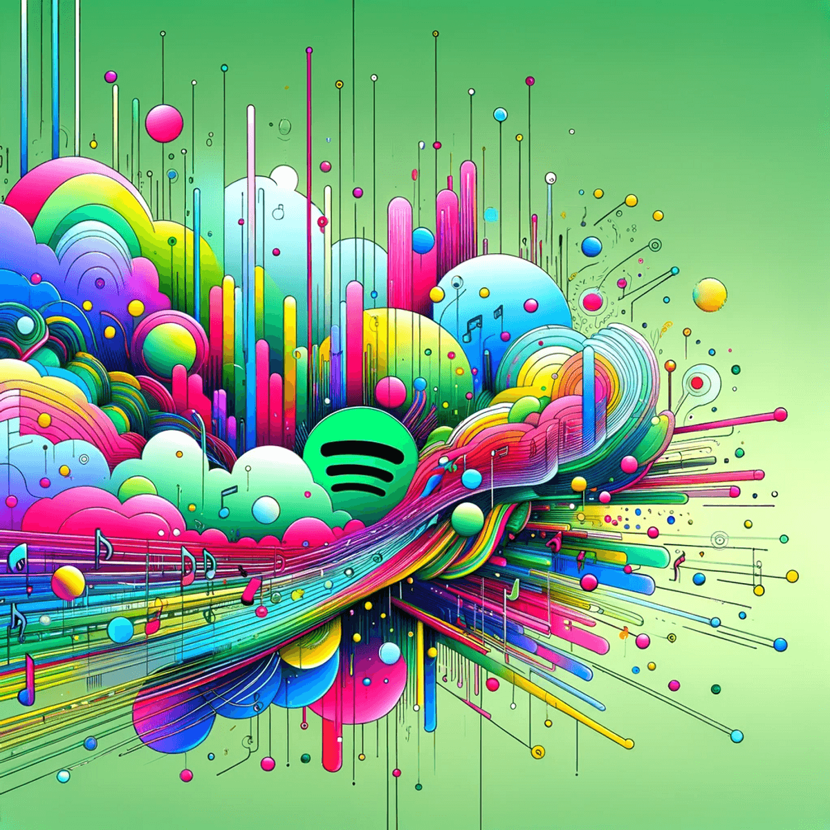 Bunte abstrakte Musikkomposition mit Spotify-Logo