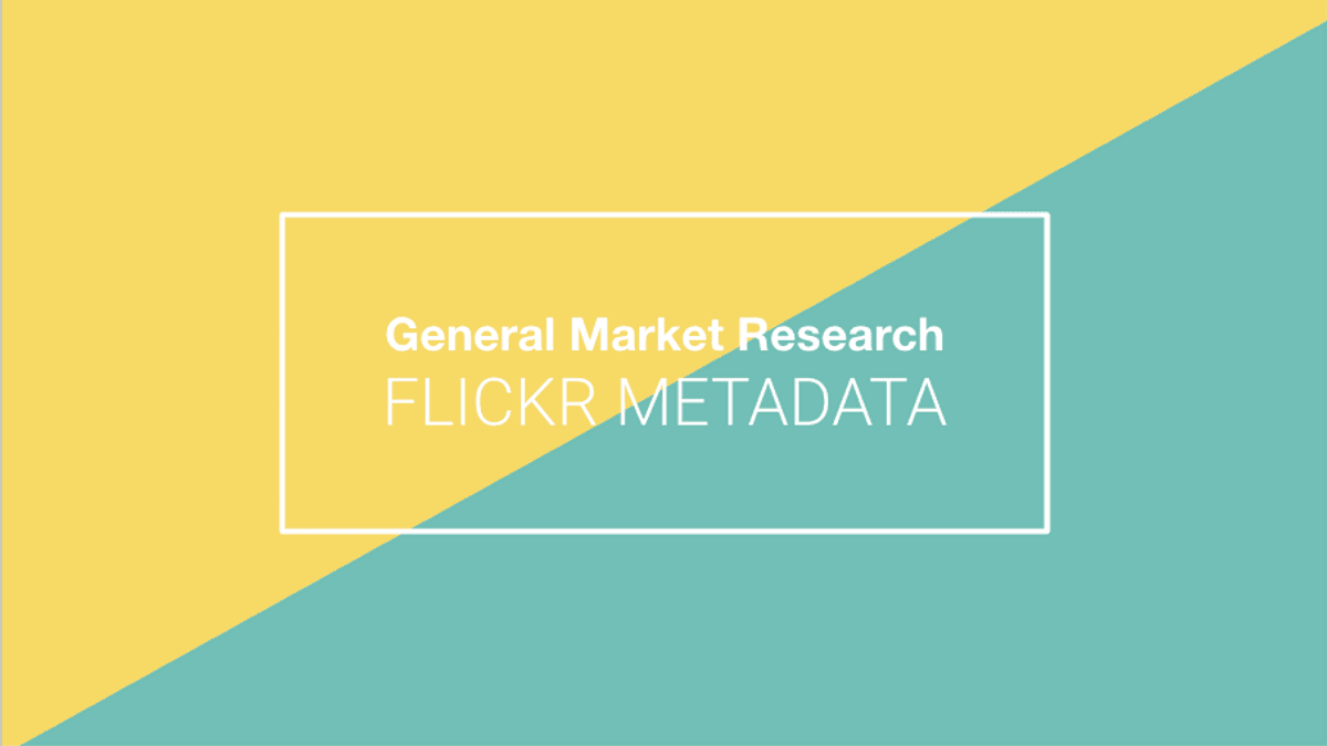 Text 'General Market Research FLICKR METADATA' auf gelb-blauem Hintergrund