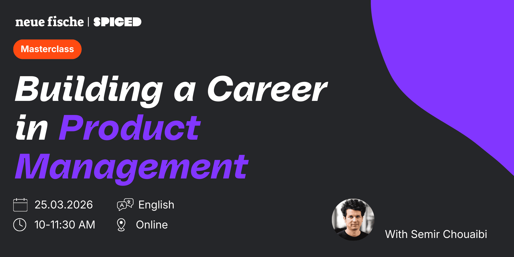 Masterclass announcement for building a career in product management.