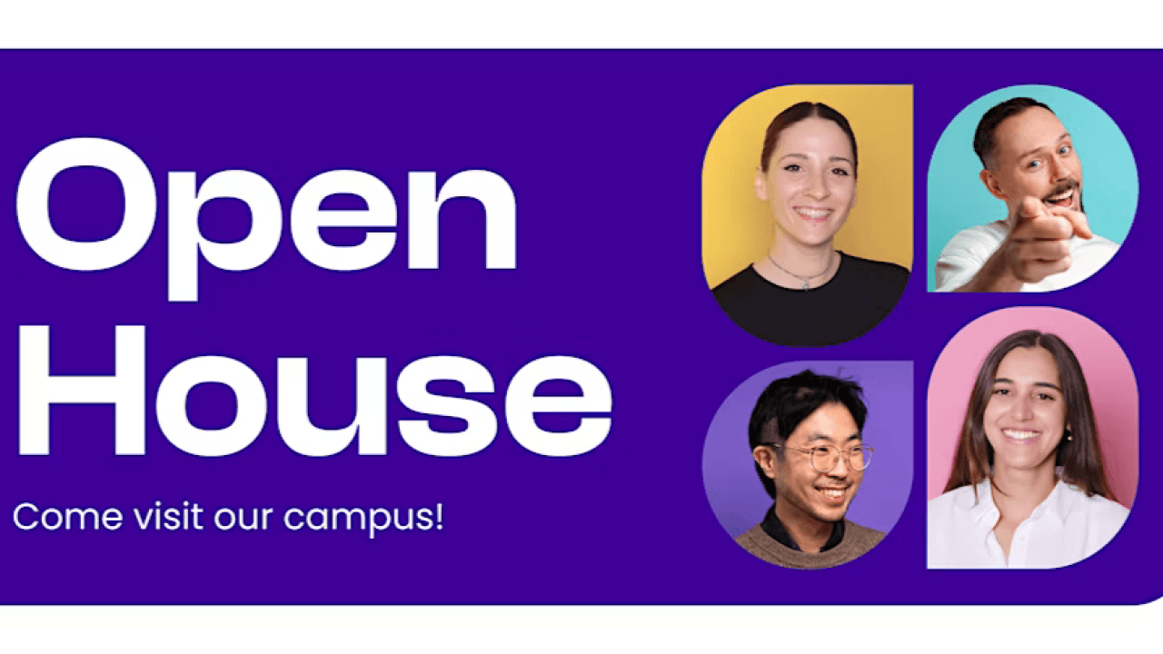 Offene Tür Veranstaltung mit Bildern von vier Personen